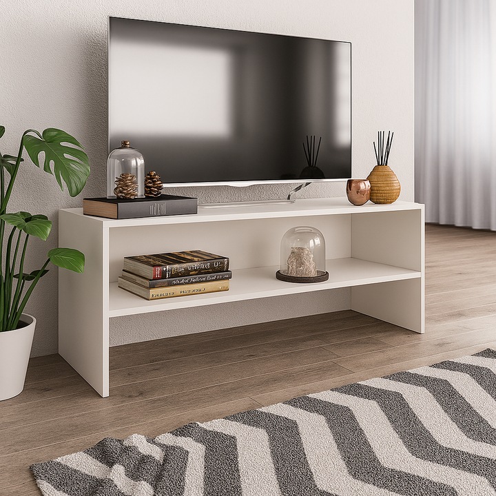 Comoda TV, Moderna si Minimalista, Alba, PAL 18mm, Asamblata, Pentru Living sau Dormitor, Dimensiuni 100x40x40cm