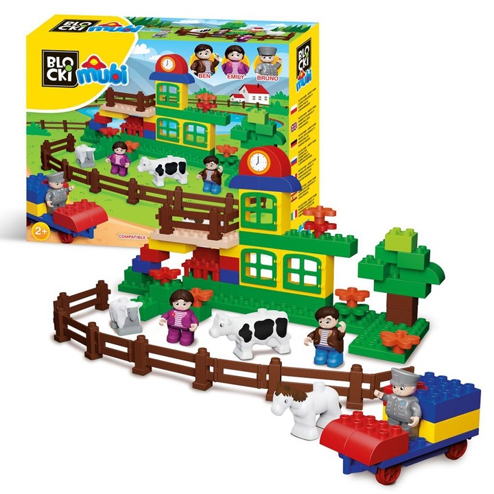 Set educațional Blocki, Ferma veselă, 71 piese, 3 figurine, multicolor, 38, 5x31x9, 5 cm