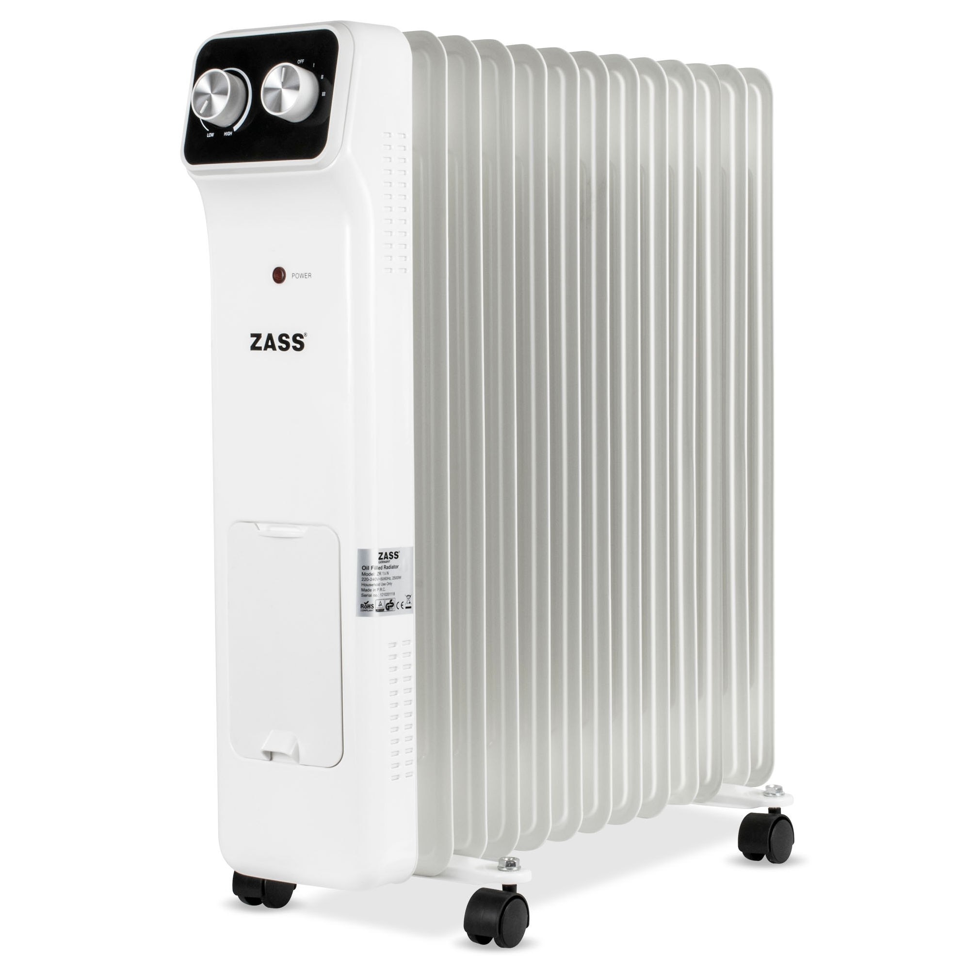 Calorifer electric cu ulei Zass ZRL 13 N, 2600 W, 13 aeroterma incorporata, termostat reglabil, protectie la supraincalzire, roti pentru deplasare, indicator functionare (ZRL13N) | Istoric Preturi