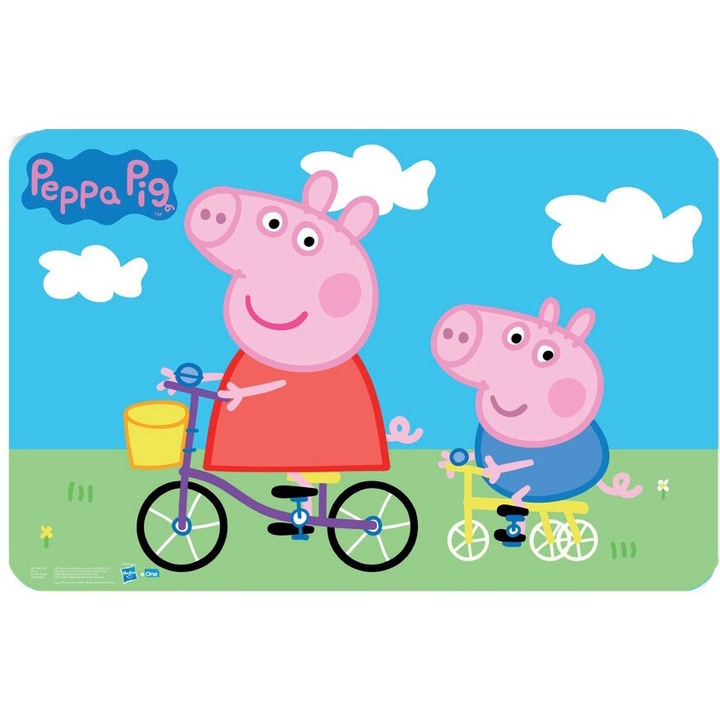 Suport farfurie pentru servit masa Peppa Pig Bike 43x28 cm Bleu