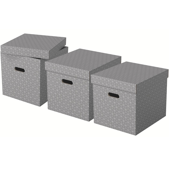 Set 3 cutii depozitare Esselte Home Recycled, carton, 36x32x31 cm, cu capac, gri