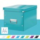 Cutie depozitare Leitz WOW Click & Store, carton laminat, partial reciclat, pliabila, cu capac si maner, 32x31x36 cm, turcoaz