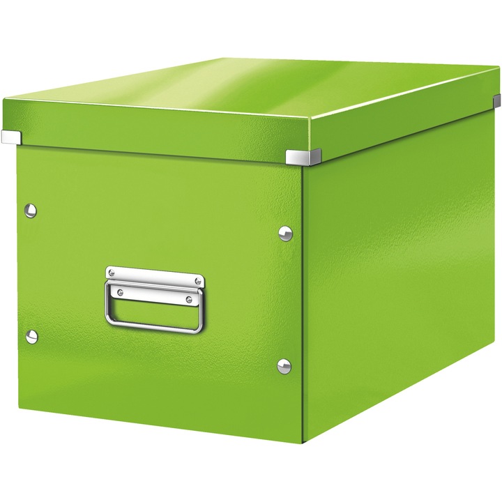 Cutie depozitare Leitz WOW Click & Store, carton laminat, partial reciclat, pliabila, cu capac si maner, 32x31x36 cm, verde