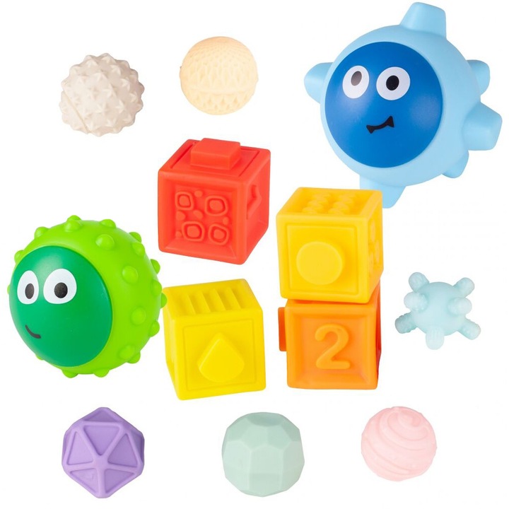 Babafürdetőjáték készlet, puha érzékszervi játékok, SOLTOY, halfürdő, élénk színek, különböző formák és állatok, 12 db