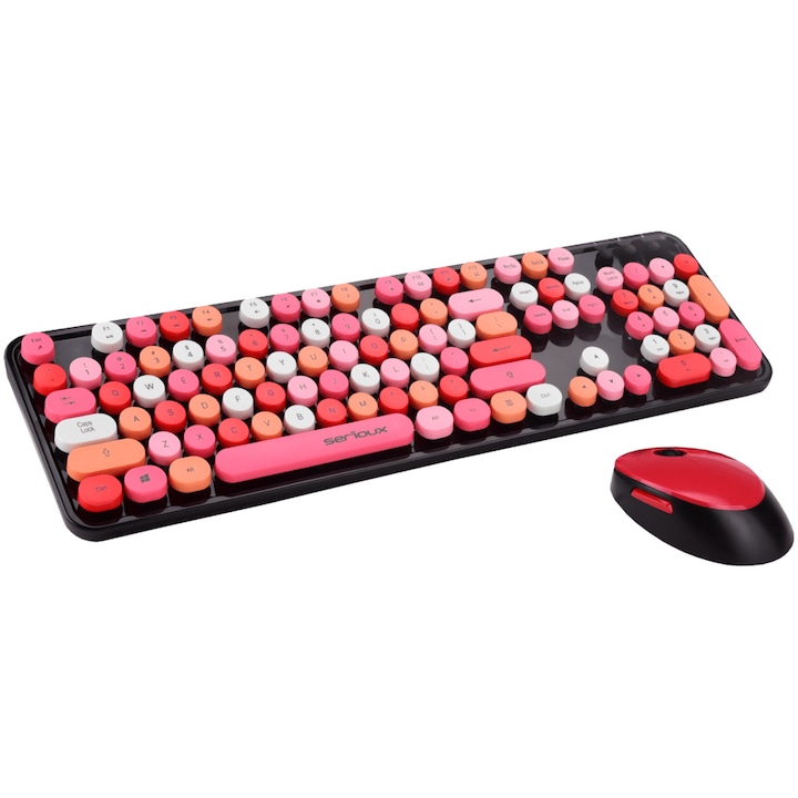 Kit wireless tastatura + mouse Serioux Retro, rosu