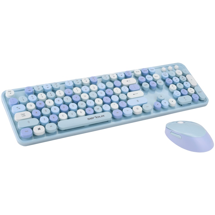 Kit wireless tastatura + mouse Serioux Retro, albastru