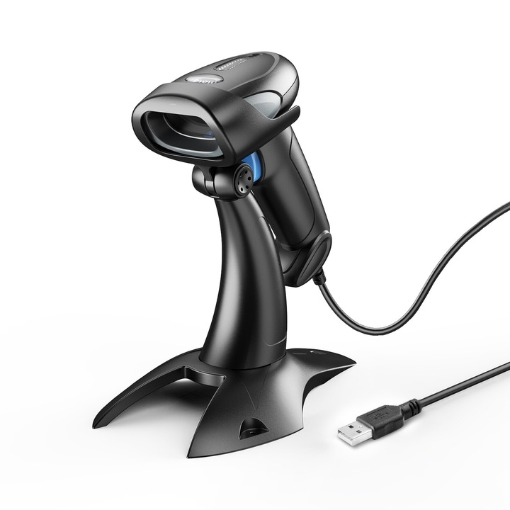 Eyoyo EY-019Y vonalkód olvasó, állvánnyal, vezetékes csatlakozással, 1D, 2D, QR, PDF417
