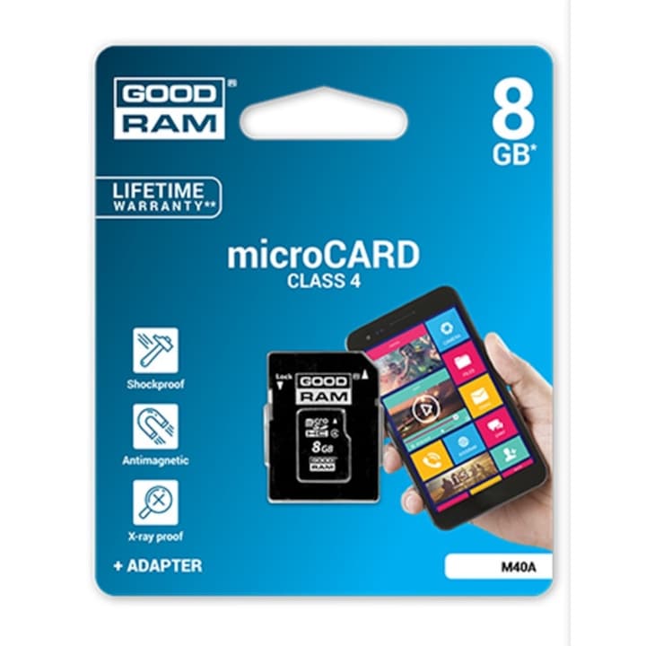 Карта памет и адаптер Goodram, 8GB, MicroSD, Class 4, M40A-0080R11