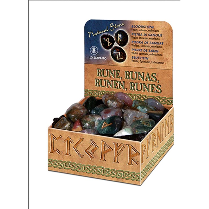 25 gravírozott rúna készlet, Lo Scarabeo, Bloodstone, Természetes kövek, Többszínű