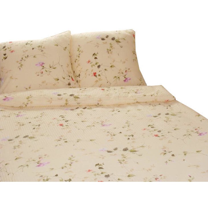 Lenjerie de pat FAN, Husa pilota/2 fete perna, Imprimeu floral, 160x200 cm, Maro