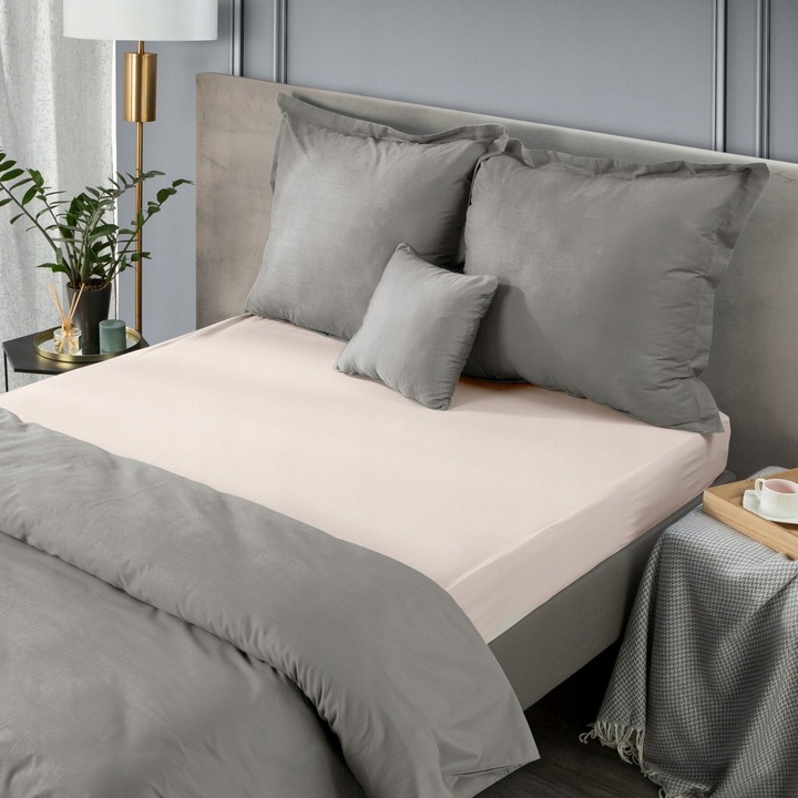 Cearceaf de pat, Eurofirany, Cu elastic, Satin, 1 persoana, Lavabil, 100 x 200 cm, Bej
