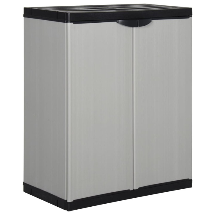 Градински шкаф за съхранение с 1 рафт vidaXL, сиво-черен, 68x40x85 см