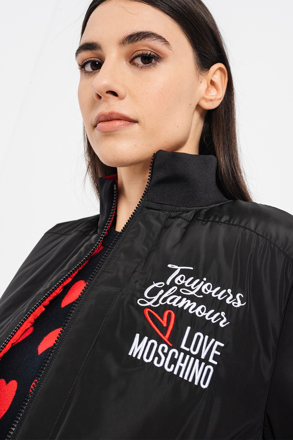 Love Moschino, Jacheta reversibila cu detaliu cu logo, Negru, 44 eMAG.ro