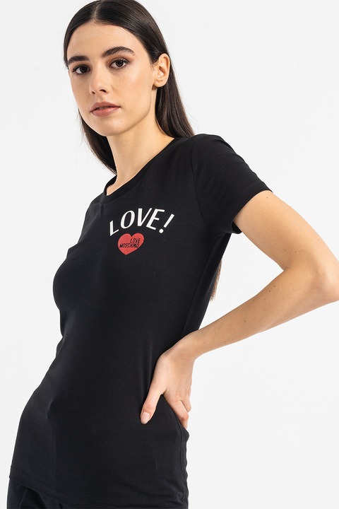 Love Moschino, Вталена тениска с лого, Черен