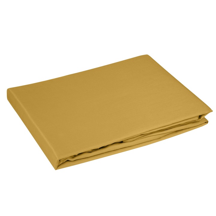 Чаршаф с ластик Eurofirany NOVA3, Сатениран памук, 100x200 см, Жълт