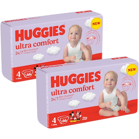 Scutece Huggies Ultra Comfort Mega UNISEX 4, 7-18 kg, 132 buc