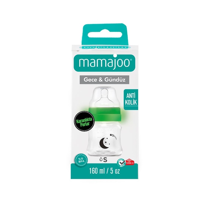 Biberon Night&Day 160ml si tetina anti-colici nr.1 /S, Mamajoo