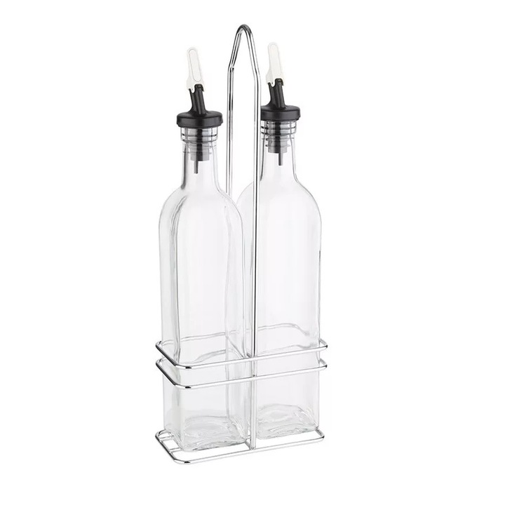 Set menaj, suport metalic cu 2 sticle de 500 ml