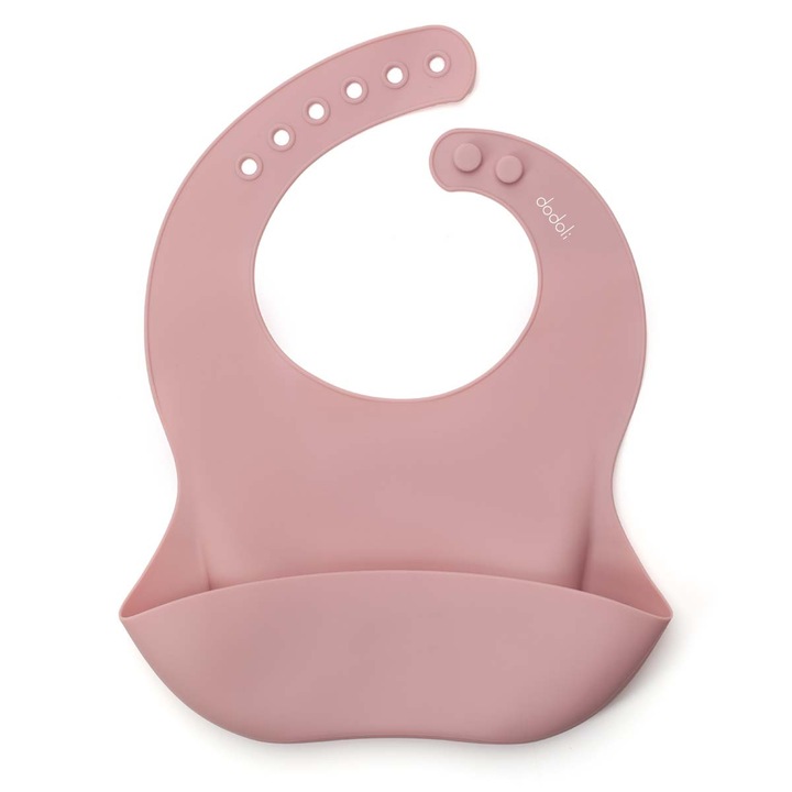 Bavetica Dodoli din silicon moale cu buzunar, pentru bebelusi si copii, Rosewood