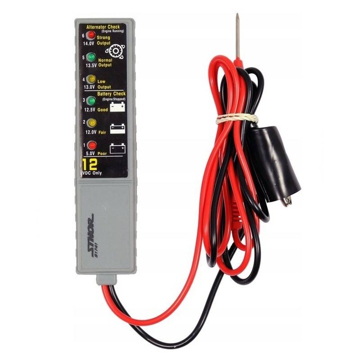 Akkumulátor és generátor teszter Sthor 81741, Led, 12V