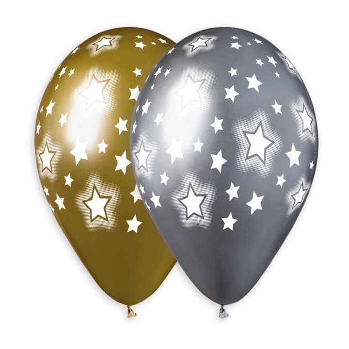 Комплект от 10 латексови балона 13"/33 cm Shiny (Chrome) Stars, GBS120