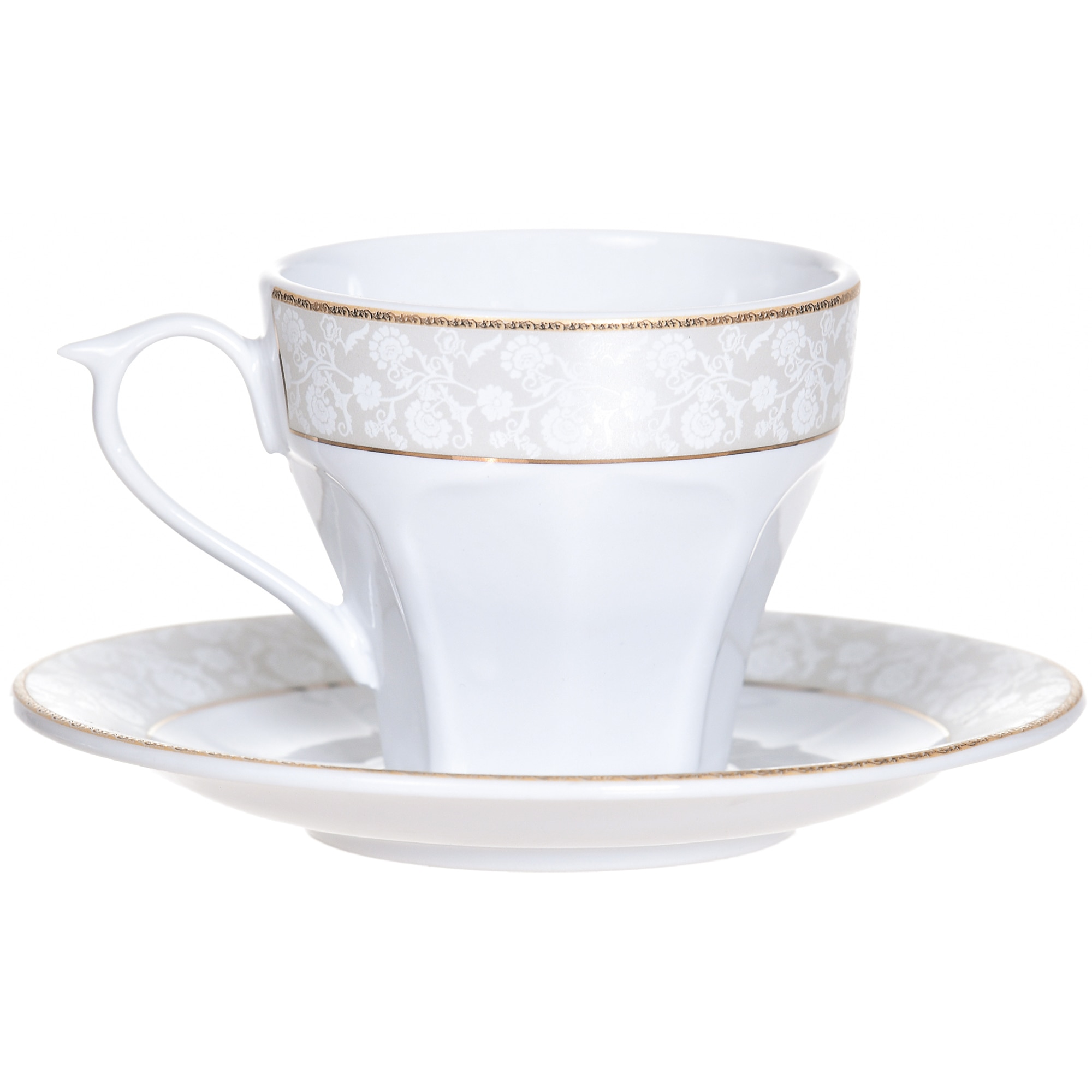 Set cafea 12 piese Dinova Adolf, portelan cu margini lucrate in aur, 150 ml