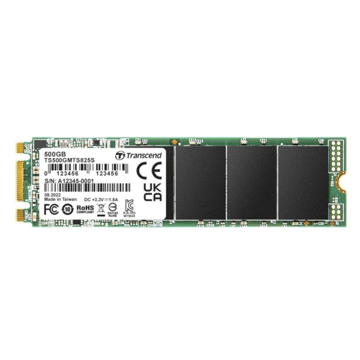 Solid-State Drive (SSD) Твърд диск Transcend 500GB, M.2 2280 SSD, SATA3 B+M Key, TLC TS500GMTS825S