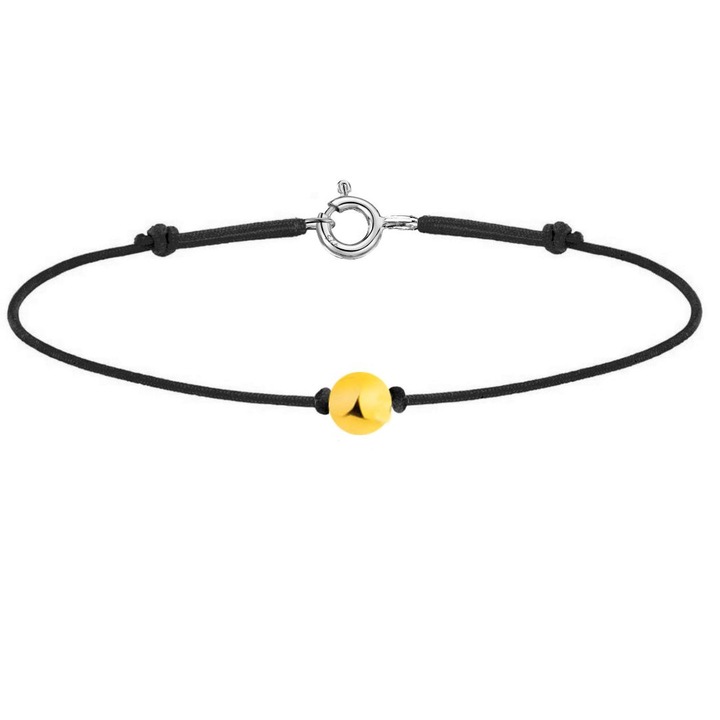 Állítható 925 ezüst golyós karkötő, fekete zsinór, GlassIdeas, Kabbalah, Unisex, Fényes felület, Kívánság, méret 12-21 cm, Fekete/ arany