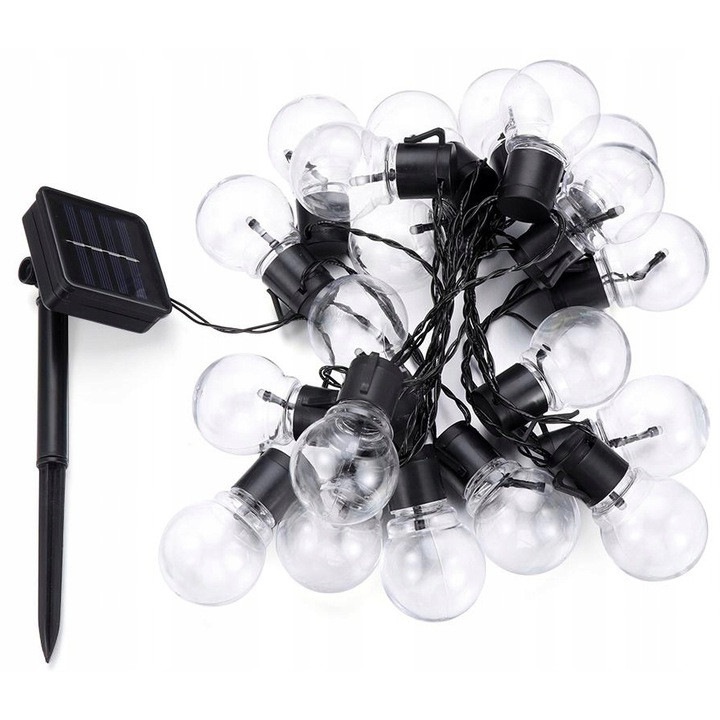 Sir de lumini solare decorative de gradina cu LED-uri, alb cald, 20 de becuri