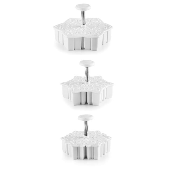 Set 3 decupatoare aluat cu arc, model fulgi zapada, 5-7cm, Ibili