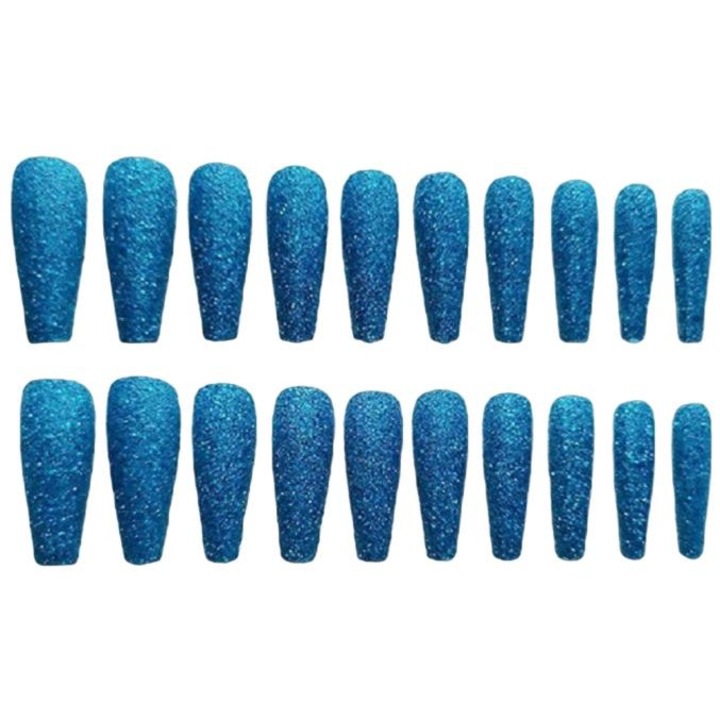 20 db rányomható műköröm készlet, ABS, Balerina típus, Ragasztók, Kék