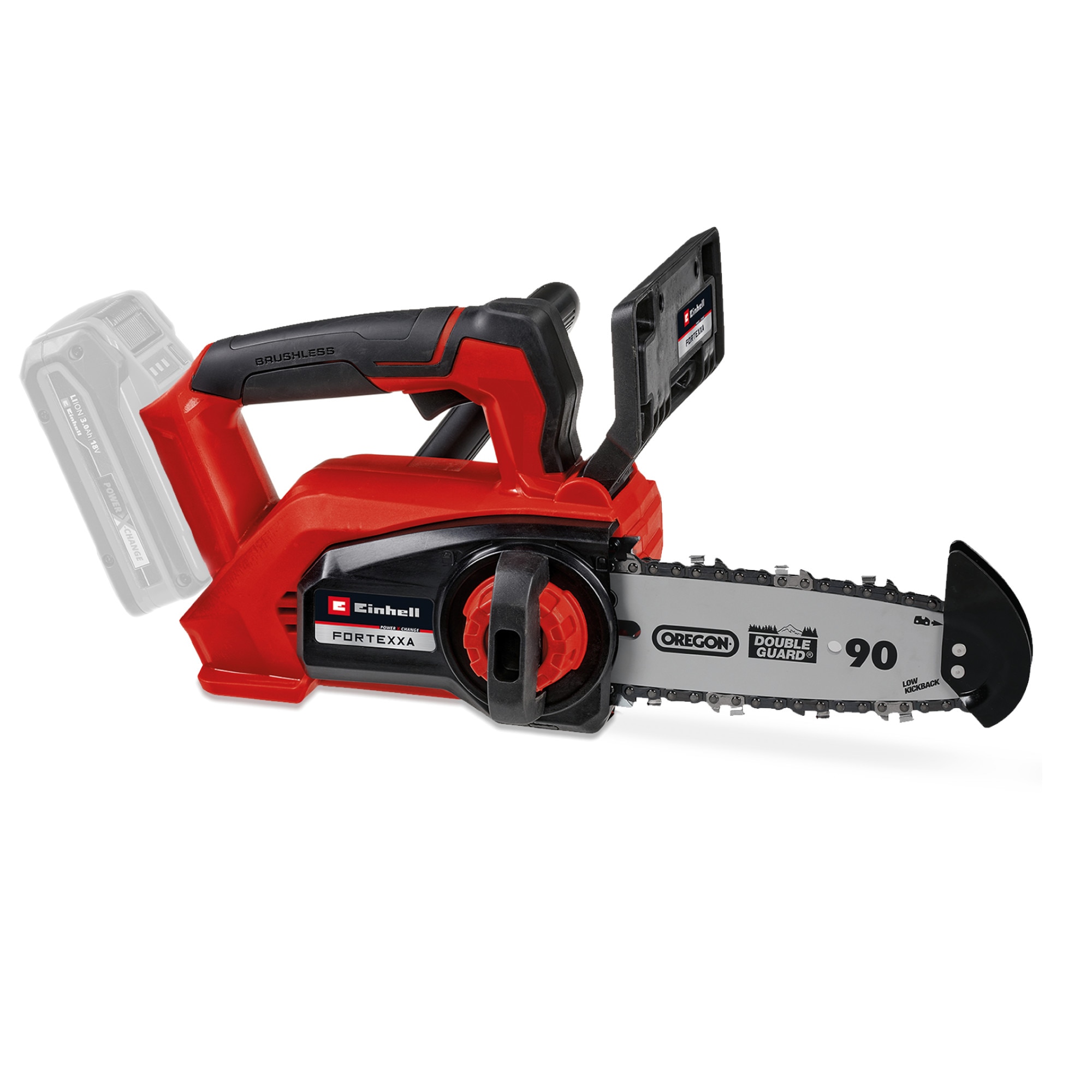 Drujba (fierastrau cu lant) pe acumulator Einhell Professional Power-X-Change FORTEXXA 18/20 TH, 18 V, 200 mm lungime lama, fara acumulator/incarcator.