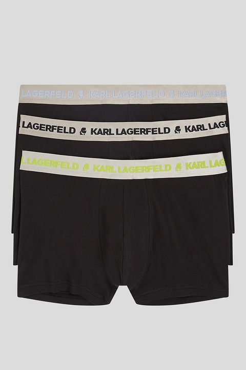 Karl Lagerfeld, Set de boxeri din amestec de bumbac organic cu logo - 3 perechi, Negru/Gri deschis