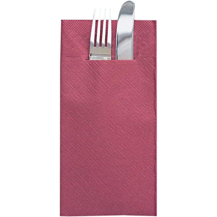 Set 75 Servetele Mank HORECA cu buzunar, Tissue Deluxe®, Bordeaux, 40 x 40 cm, Ideale pentru Nunti, Petreceri