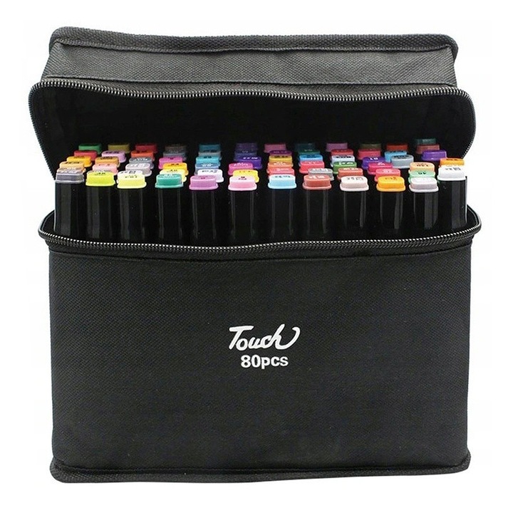 Set 80 de Markere cu Doua Fete, Varfuri Rezistente la Deteriorare, Husa cu maner pentru depozitare