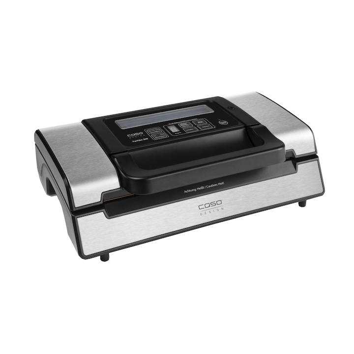 Vákuumos gép Caso Germany, FastVAC 500, 20 liter/perc, automata és kézi vákuum, nedves, száraz, érzékeny élelmiszerek vákuumozása, Impulzus funkció, vákuumrúd 30 cm, görgőkkel, fekete/rozsdamentes acél