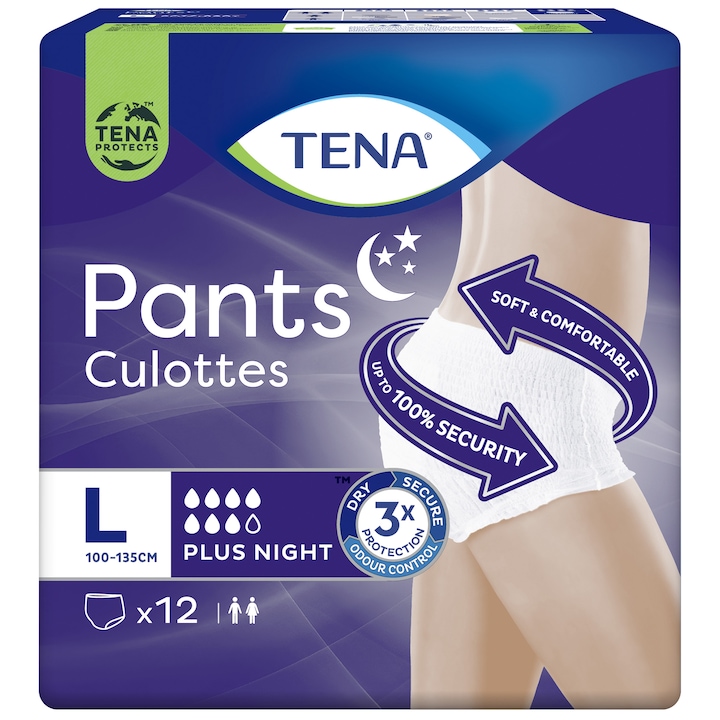 Бельо при инконтиненция Tena Pants Plus Night, За възрастни, 12 броя, Размер L