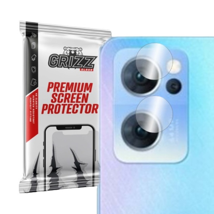 Folie de protectie camera foto, Grizz Glass, Sticla hibrida, Compatibil Oppo Reno 7 5G, Transparent