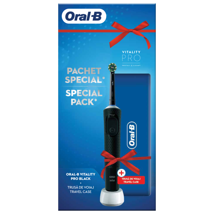 Oral-B Vitality Pro elektromos fogkefe, 2D tisztítás, 3 program, 1 töltő, 1 fej, utazó szett, fekete