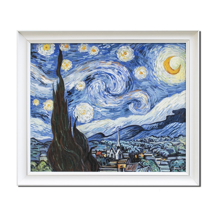 Tablou pictat manual inramat, Noapte instelata, 70x60cm ulei pe panza, reproducere Vincent van Gogh