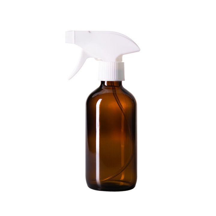 DROPY Barna üvegtartály, fehér spray permetező fejjel, illóolajokhoz, parfümökhöz, aromaterápiához, fertőtlenítéshez vagy tisztításhoz, 250 ml