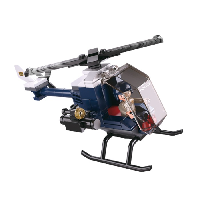 Set de constructie, Elicopter de politie, 87 piese, +6 ani