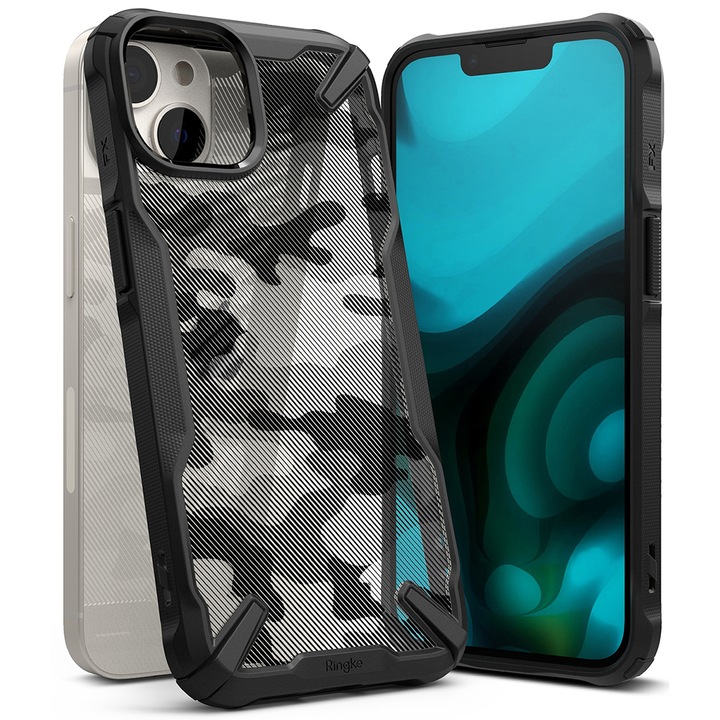 Защитен калъф Ringke Fusion X Design, за iPhone 14 Plus, Premium усещане на допир, Удароустойчива повърхност, Camo Black