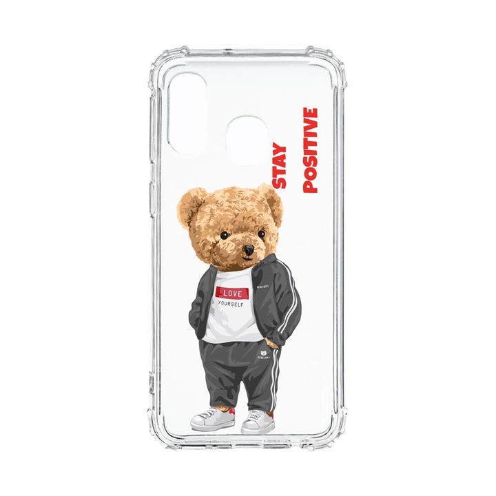 Husa Silicon Anti Shock, Compatibila Cu Samsung Galaxy A40, Stay Positive - Teddy Bear, Rezistenta la socuri, Military Grade Drop Protection, AS 926