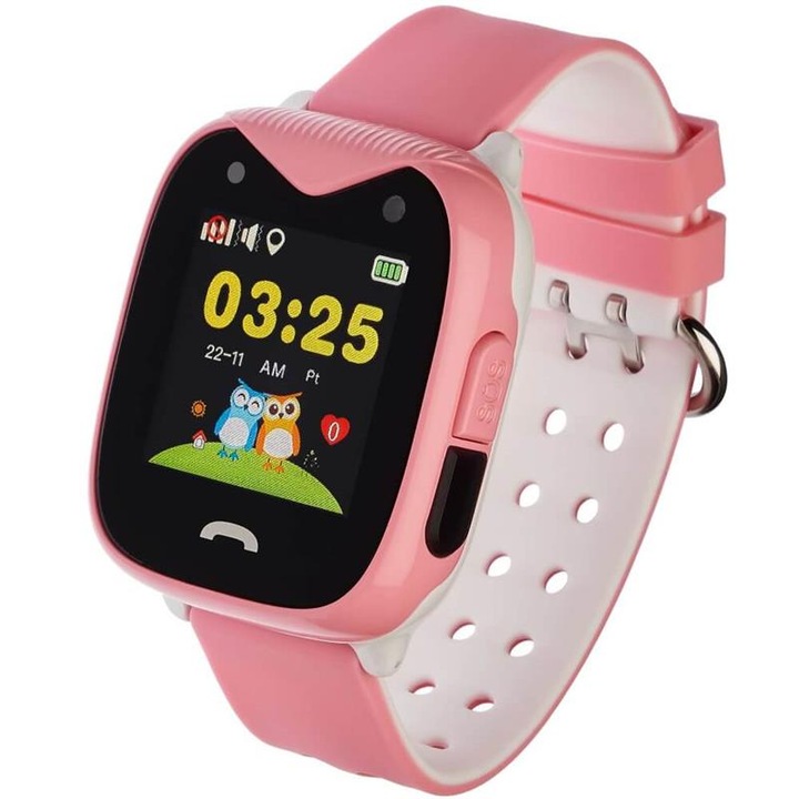 Smartwatch pentru copii, Garett, Sweet 2, Cauciuc, Compatibil Android/iOS, GPS, Buton SOS, Camera foto, 1.33", Roz