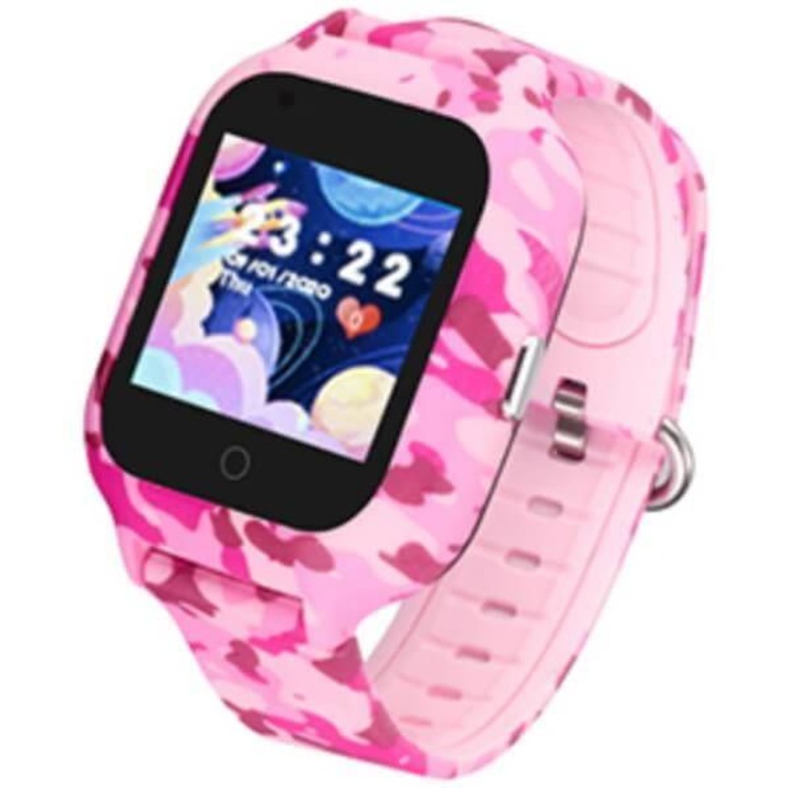 Smartwatch copii, Garett, Moro 4G, Curea cauciuc, Compatibil Android/iOS, GPS, Buton SOS, Camera foto, 1.4", Roz camuflaj