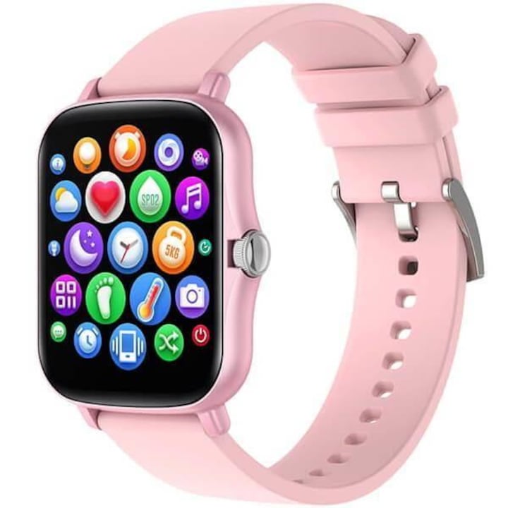 Smartwatch pentru femei, Garett, Emma, Curea inox, Compatibil Android/iOS, Monitorizare activitate fizica, 1.08", Negru