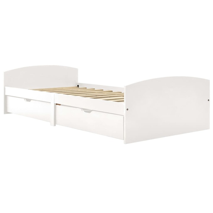 Cadru de pat cu 2 sertare, alb, o persoana, elegant,90 x 200 cm, lemn masiv de pin |84934210
