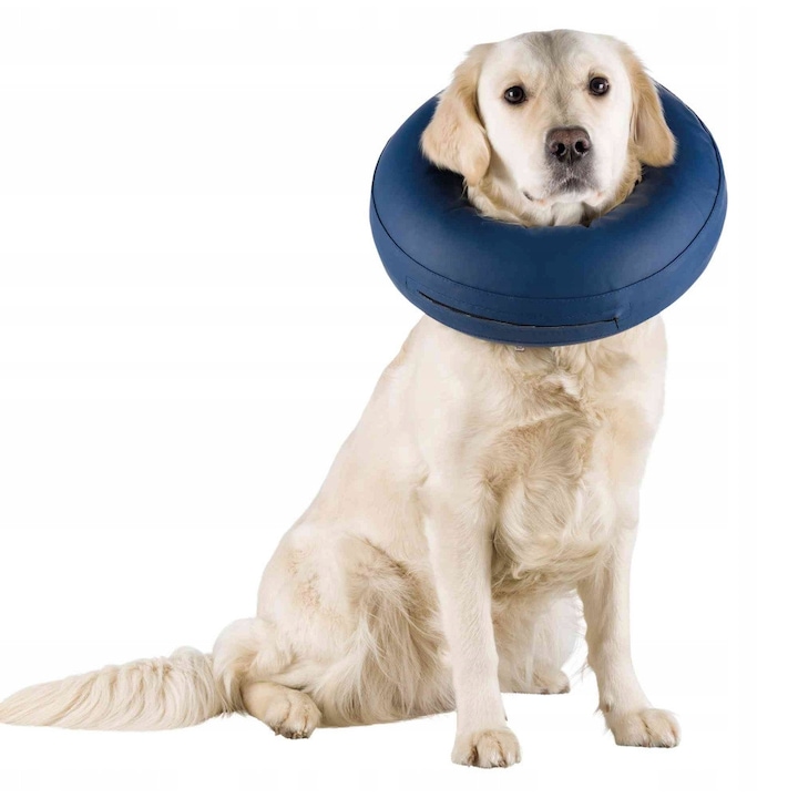 Felfújható védőnyakörv kutyáknak, Trixie, Műanyag, 40-45 cm/M, Kék