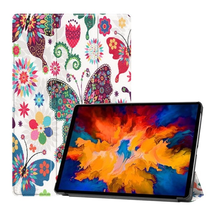 Tablet tok, kompatibilis, Lenovo Tab P11 Pro (TB-J706F) Gigapack tok álló, bőr hatású (aktív flip, oldalra nyíló, trifold, asztali tartó, színes pillangó) fehér, gigapack csomagolás